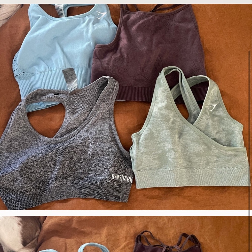 Green and blue Gymshark sports bras